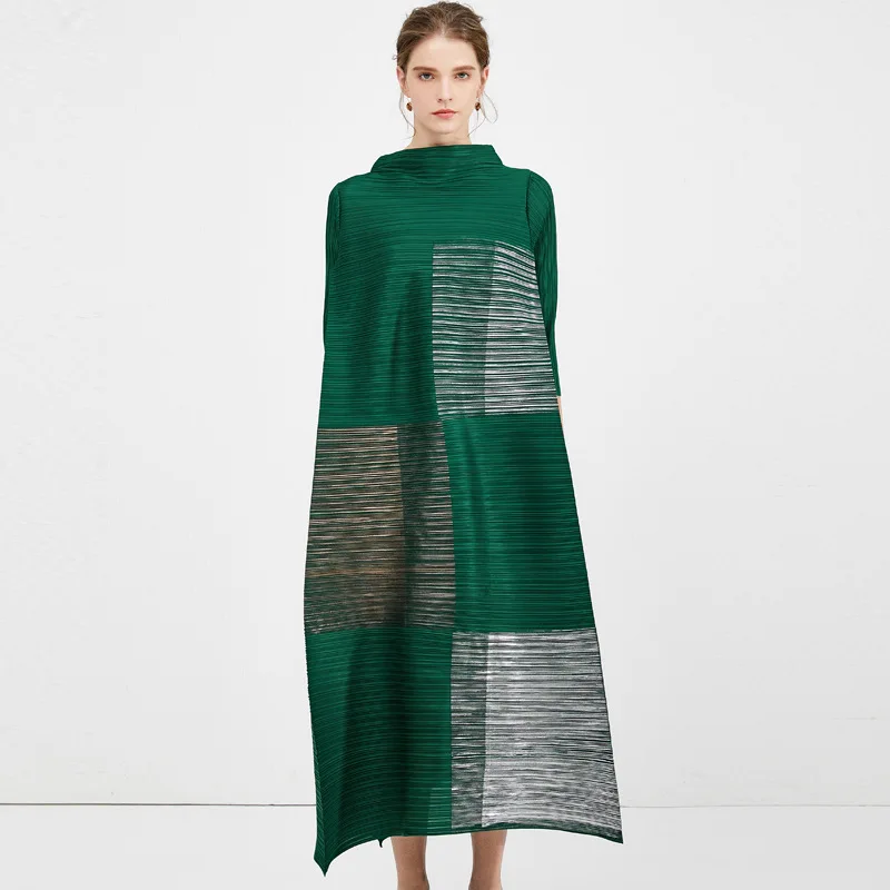 MIYAKE fold весеннее новое платье с воротником-стойкой и бронзовым принтом большого