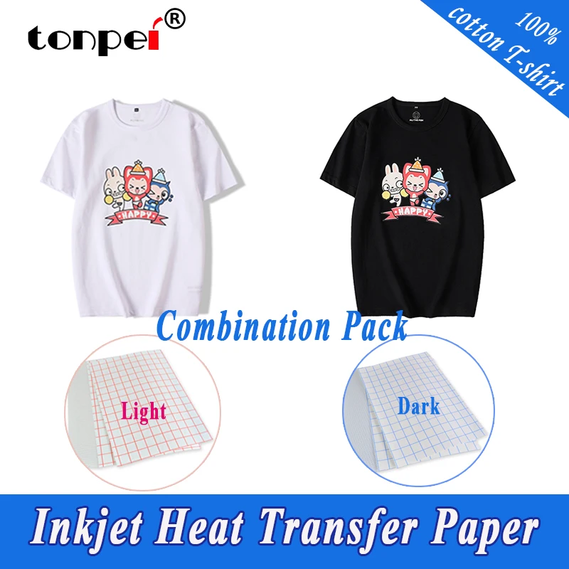 

A3 A4 Iron On T Shirt Heat Transfer Paper For Light Dark Color 100% Cotton Fabrics Cloth Inkjet Printing Design For DIY Gifts