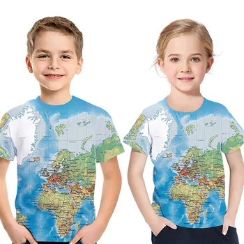 

2020 New Kids clothes summer summer short-sleeved boys girls T-shirt 3D printed world map children tops round neck boy T-shirt