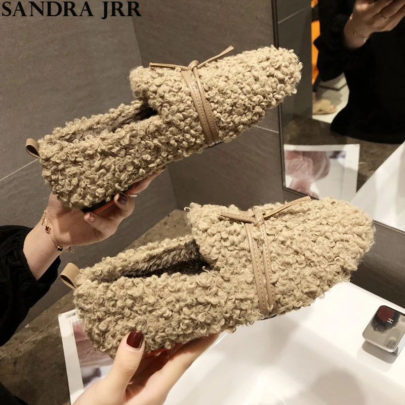 

SANDRA JRR 2020 Spring Women Shoes Loafers Round Toe Slip On Curly Cotton Flats Heel Female Weekends Shoes Drive Shoes Slip On