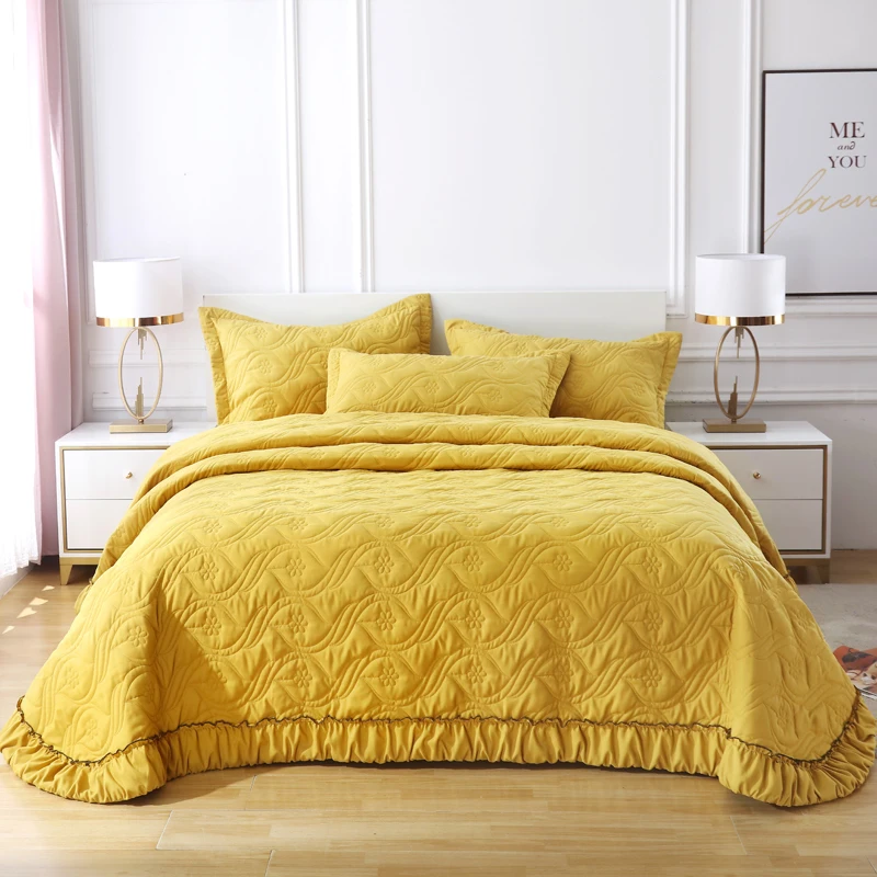 Thick Bed Cover 100 Cotton Doublesided Bed Cover Threepiece Set