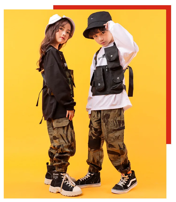 Children'S Hip-Hop Dance Clothes Kids Work Clothes Black White T-Shirt Pants Suit Hiphop Outfits Baby Girl Clothing Show Costume (8)