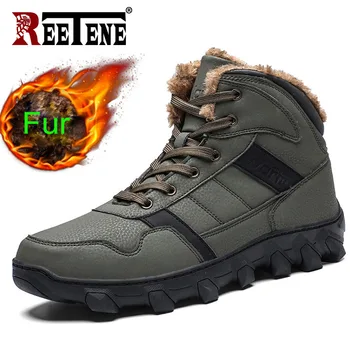 

REETENE Winter Waterproof Ankle Boots Men Plush Warm Winter Boots Men Riding Boots Outdoor Working Snow Shoes Warm Plush Shoes