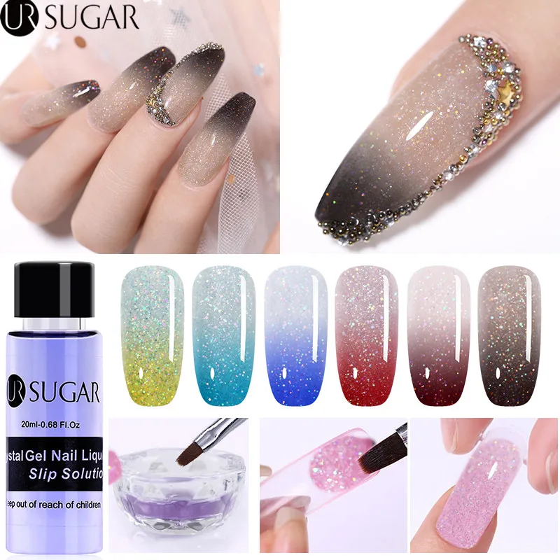 

UR SUGAR 15ml Holographic Glitter Quick Building Poly Nail Gel Set Thermal Poly Extension Gel Varnish Nail Tip Builder UV Gel