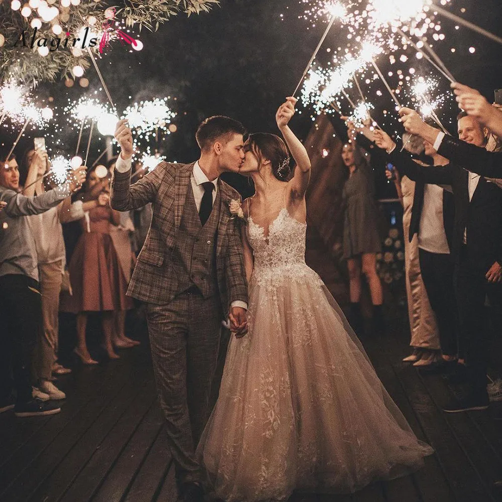 

Alagirls Strapless Backless Wedding Dress 2020 V Neck Lace Boho Wedding Gown Custom Made A-Line Bridal Dress vestido de noiva