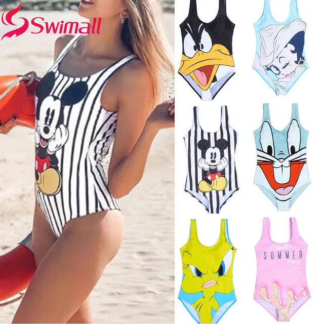 US $9.86 2019 New Sexy Women One Piece Swimsuit 3D Print cartoon Strap Backless Swimsuit Bathing Suit Summer