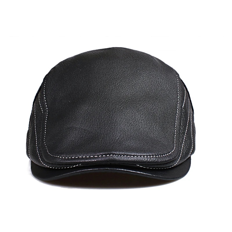 Real Leather Elderly Men Cap 