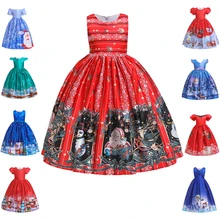 Длинное рождественское платье с принтом девочки Санты олень Санты снег подарок Рождество платье для девочки дети свадьба девушка вечерние платья От 5 до 14 лет SD