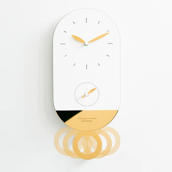 

Nodric Simple Pendulum Wall Clock Modern Design 3D Decoration Soild Wood Clock with Swingable Stopwatch Wall Watch Home Decor