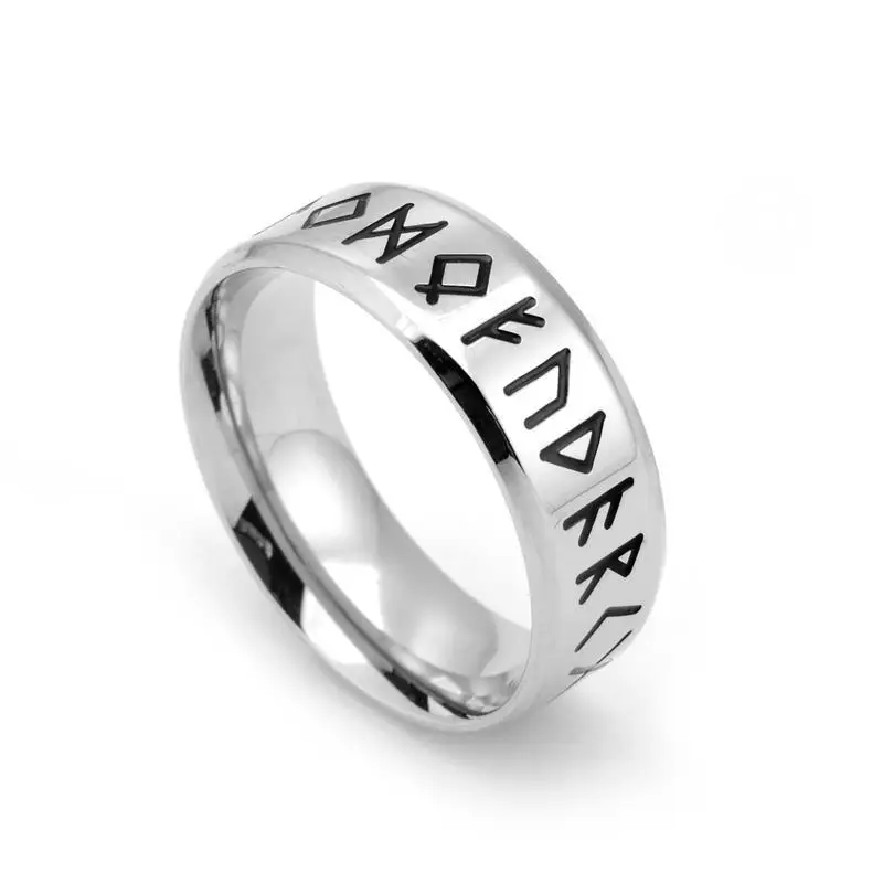 Stainless Steel Odin Norse Viking Amulet Rune Ring Fashion MEN and Women Scandinavian Letter Retro Jewelry