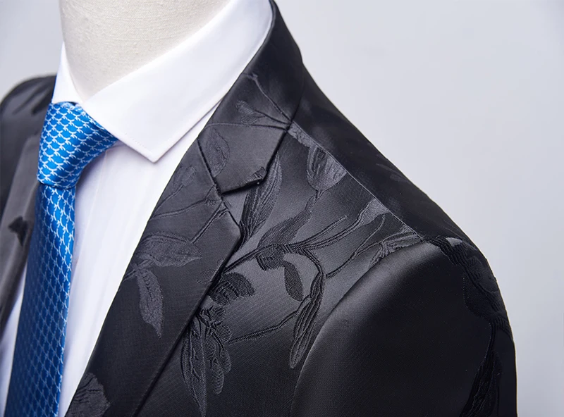 Fashion Black Floral Jacquard Men Blazer High Quality 4XL Man Blazer Casual Suit Jacket Slim Fit Groom Wedding Prom Blazers Q819