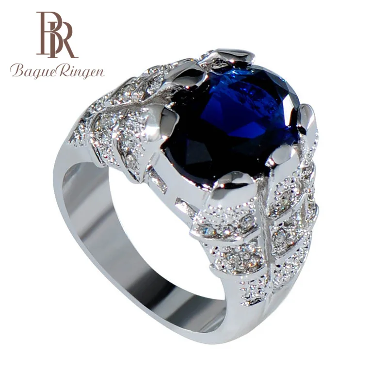 Bague Ringen, классическое Настоящее серебро, 925 кольцо с 11*14 мм овальным сапфиром, драгоценным камнем для мужчин и женщин, кольцо, подарок на свадьбу