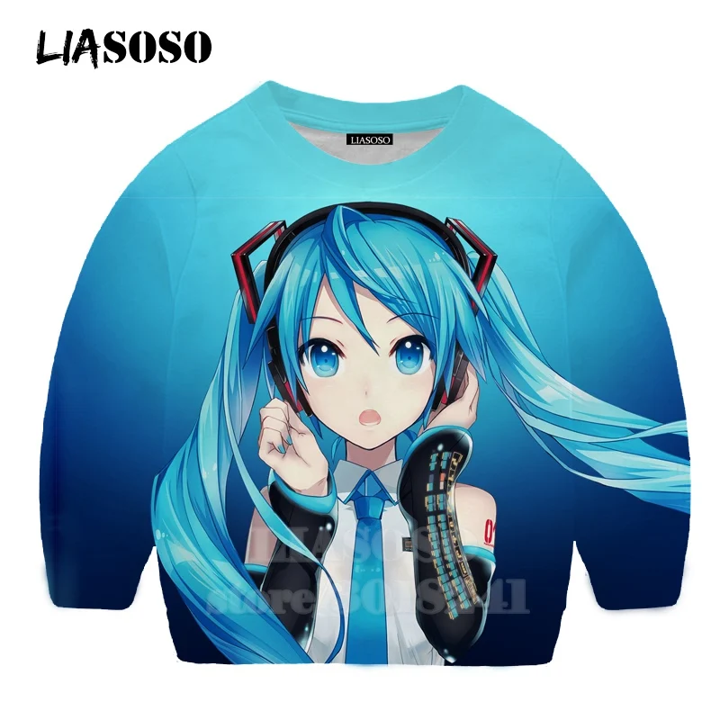 LIASOSO детей толстовки 3D принт аниме девочка Hatsune Толстовка Miku в уличном стиле для детей мальчиков и девочек Повседневное Топ для маленьких детей, свитер для подростков B174-20