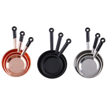 

3pcs/set 1/12 Scale Vintage Dollhouse Miniature Metal Frypan Frying Pans Cooking Pot Cookware Kitchen Accessory High Quality