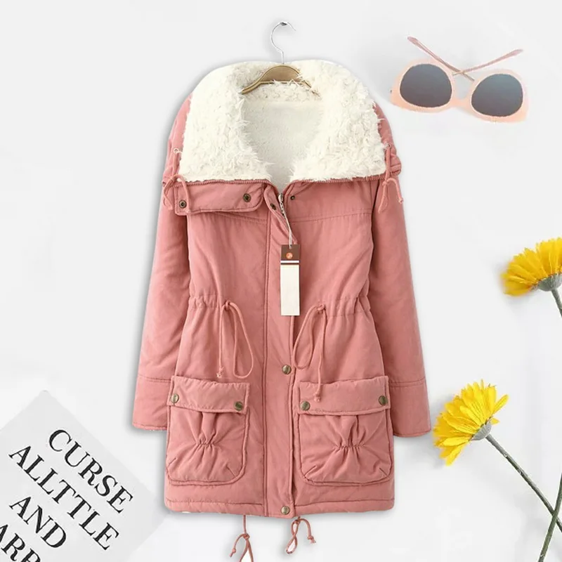 pink 2 Меховая куртка зимняя куртка женская теплая воротник тонкая молния верхняя одежда женская куртка на меху пальто размера плюс 3XLchaqueta mujer - Цвет: pink 2