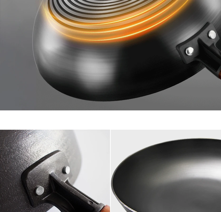 ferro de alta qualidade wok tradicional feito mão ferro wok pan antiaderente pan de indução fogão gás panelas