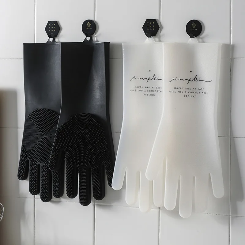 Household Dishwashing With Contact Gloves Women Wash Clothes Waterproof Multifunction Rubber Thin House Chores Brush Latex Glove
