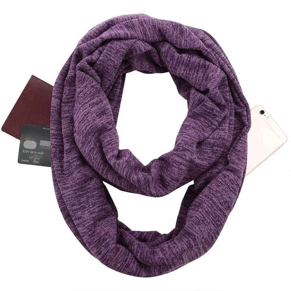 Шарф с карманом, женский шарф-трансформер с потайной карман с молнией, шарфы для путешествий, женский шарф для мужчин и женщин