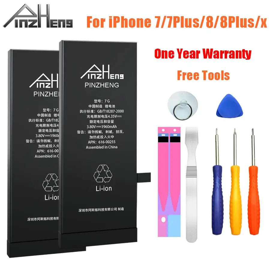 

PINZHENG Original Battery For iPhone 7 8 Plus X Battery Real Capacity High Quality Replacement Batteries With Free Tool Kit