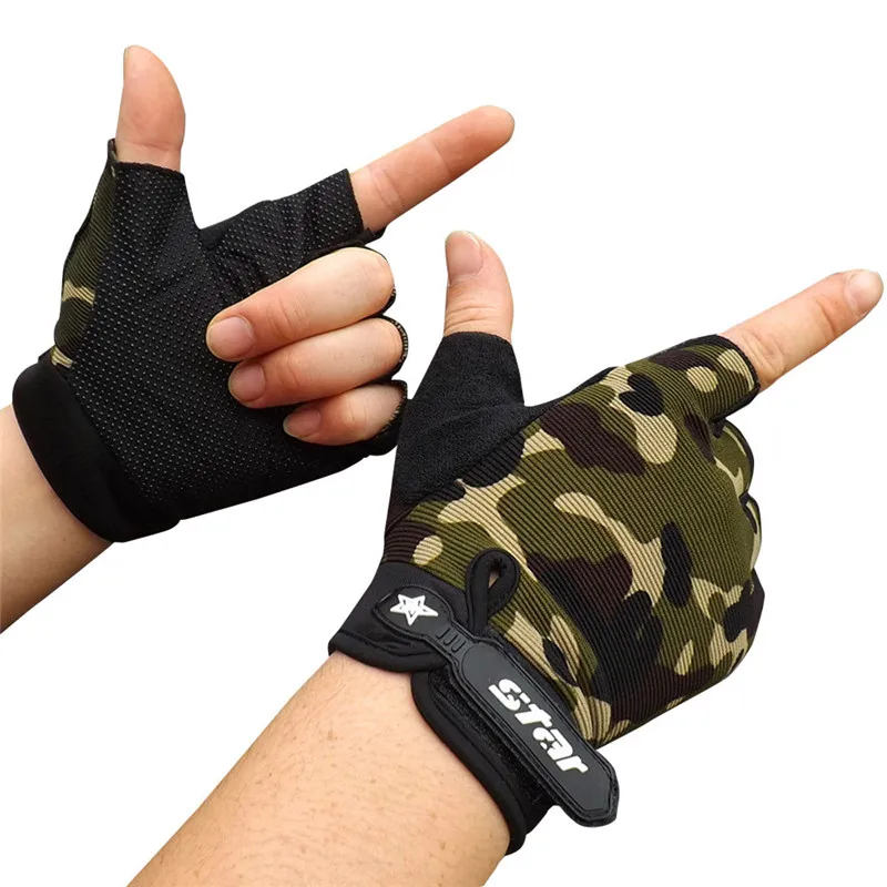 Camouflage Мужские перчатки, новые модные противоскользящие перчатки для велоспорта, велосипеда, спортзала, фитнеса, спорта, полпальца, перчатки для тяжелой атлетики, спортивные перчатки, одноцветные - Цвет: Camouflage