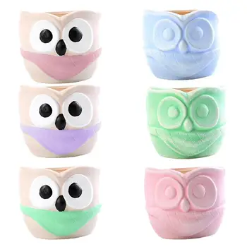 

6pcs Flower Pot Planter Creamic Decorative Cartoonn Cute Owl Pattern Succulent Planter Plant Pot Flower Pot For Garden Home