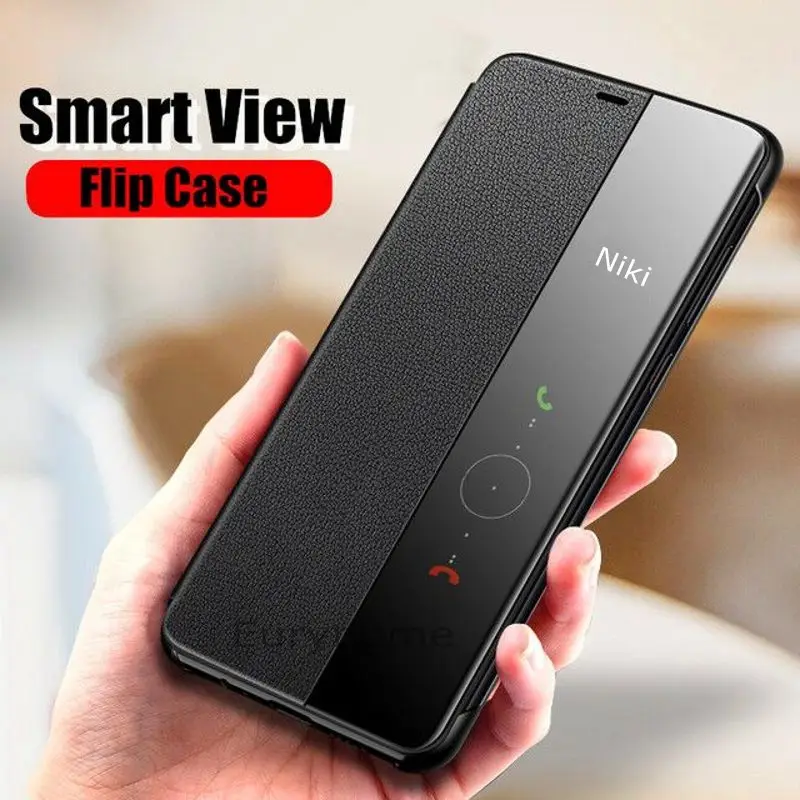 Side View Case For Xiaomi Redmi Note 10 Pro 10S Flip Leather Phone Cover 9T Mi 10T POCO M3 Window | Мобильные телефоны и