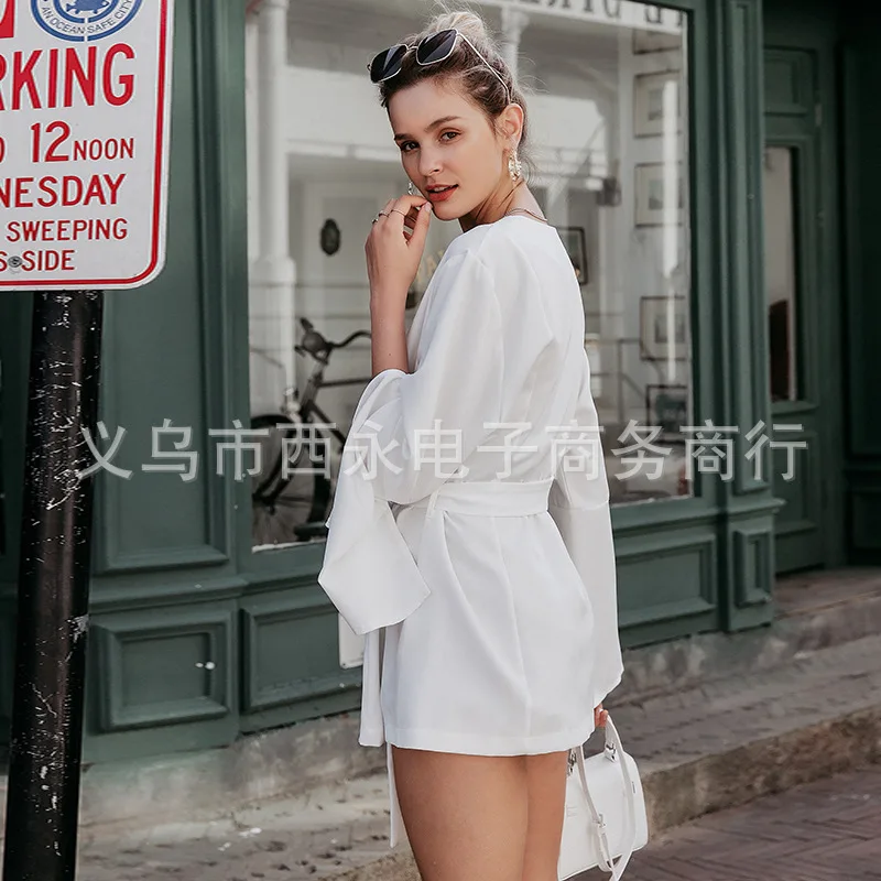 

Sen Silk 19 New Style Bell Sleeve Suit Jacket Streetwear Women's Europe And America Large Size Suit V-neck Women's Micro Elastic