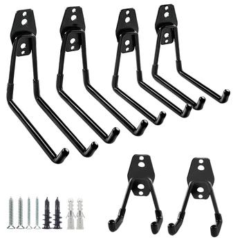 

6Pcs Garage Wall Hooks Steel Multi-Size Extended U-Hook for Heavy Duty Garage Storage Organizers Bicycle Hanger Utility Hooks Wi