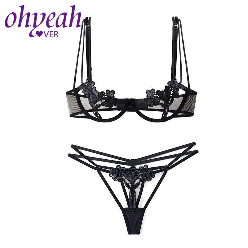 Ohyeahlover комплект с открытым бюстгальтером женский сексуальный вышивкой