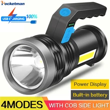 Lampe de Poche Portable LED Rechargeable PAR USB Torche Lumineuse SUPERBE Longue Portée lampe de poche extérieure Petite Lampe Légère Avec La Lumière Latérale