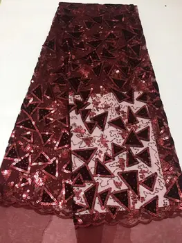 

Wine Red Gold Velvet Lace Fabric With 3 d flowers Sequins embroidered Velvet Lace fabric nigerian lace for wedding dress 5yards