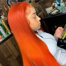 Мода Оранжевый блонд длинные прямые синтетические передние кружевные парики для женщин 26in свободные части натуральные парики из волос для вечерние