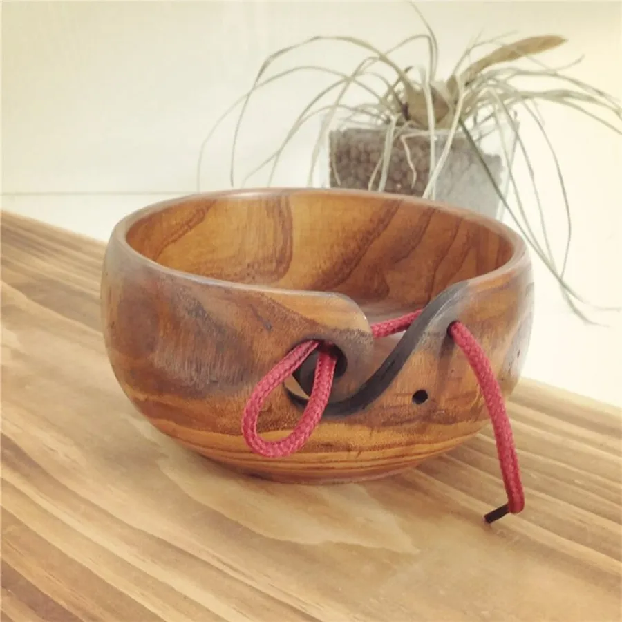 

2 Sizes Wooden Yarn Storage Bowl Practical Design Home Knitting Crocheting Accessories Portable Size Eco-friendly