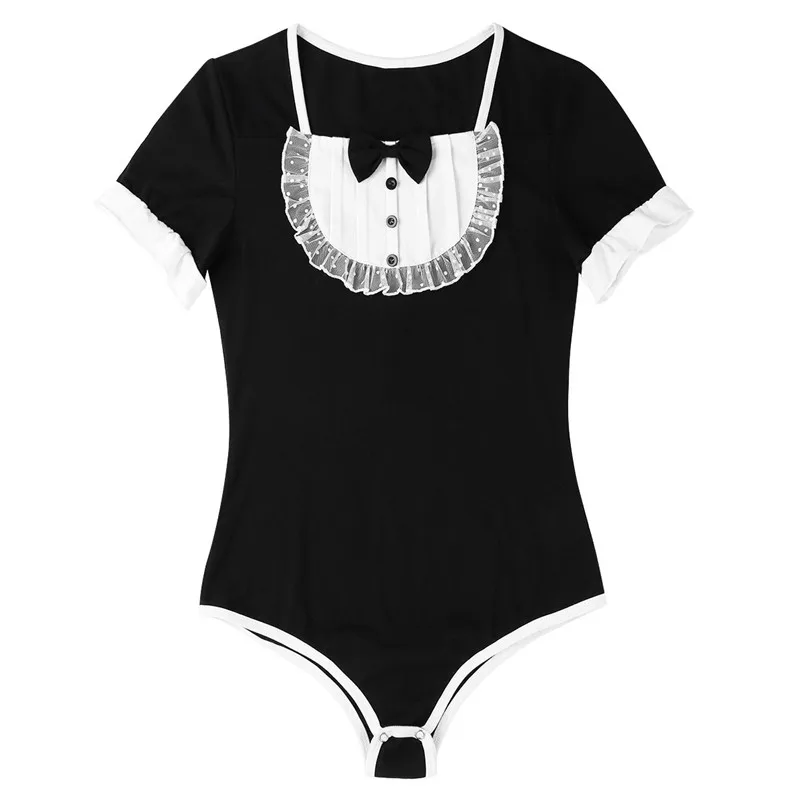 Black Пеленки для влюбленных взрослых женская одежда с коротким рукавом нажмите кнопку промежности мягкий хлопковый боди косплей Цельный Детский комбинезон для взрослых комбинезон - Цвет: Black