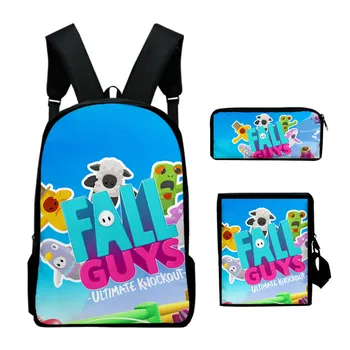 

3pcs Backpack Set Fall Guys Game Color Printing Bag Backpack Shoulder Bag Storage Bag Combination Ultimate Knockout