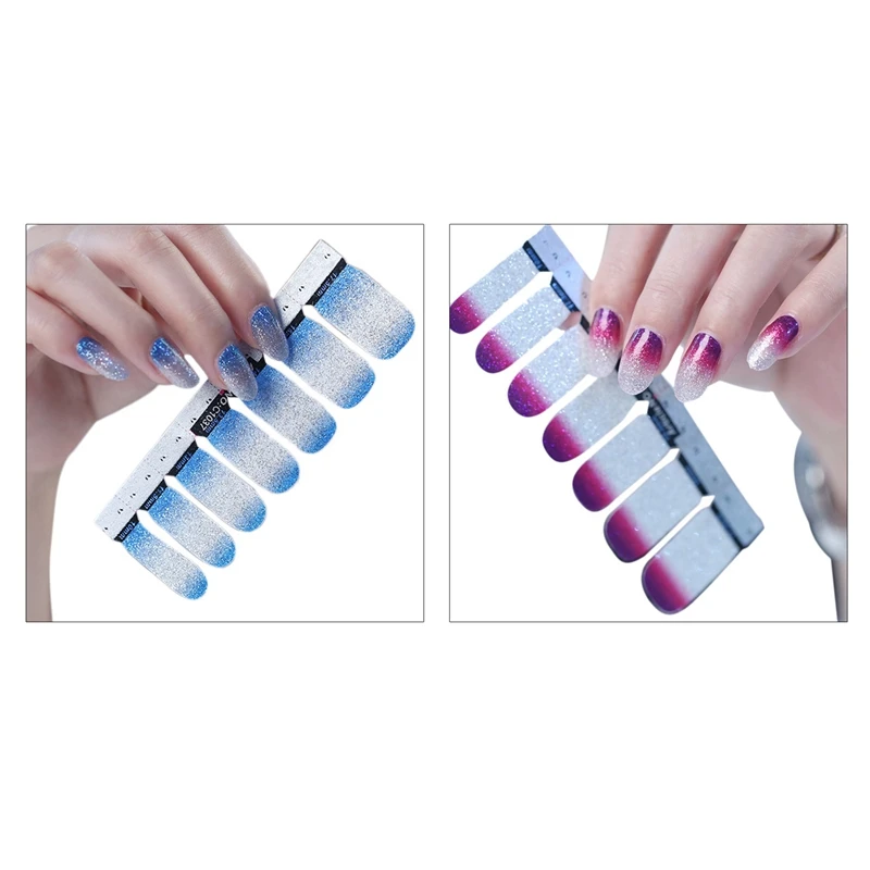 Deals Price of  2Pcs New Fashion Glitter Nail Polish Strips Nail Polish Applique Apps Strips Nail Stickers Gradient