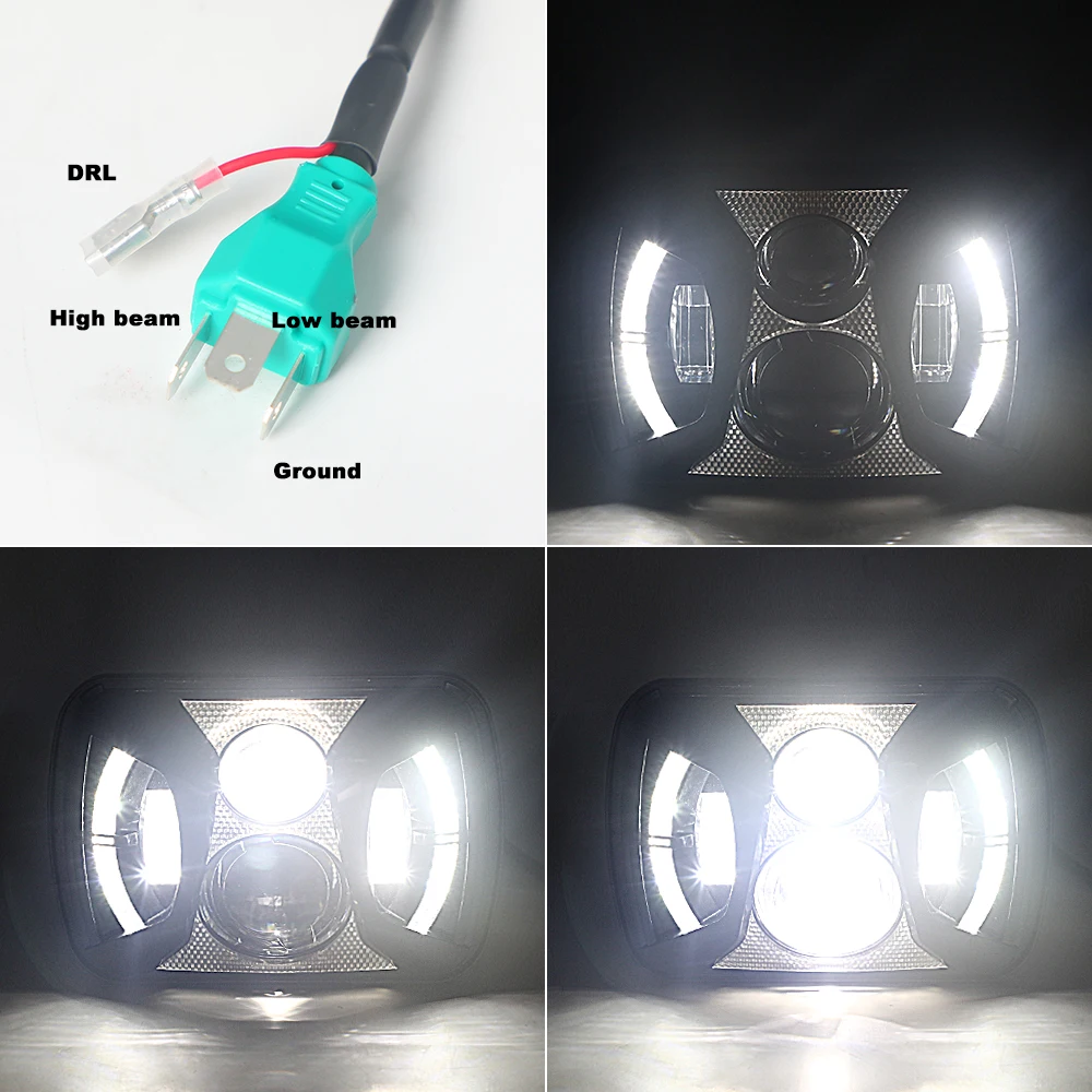 Newst 7X6 5X7 LED Headlight White DRL Daytimr Running Light For Jeep Wrangler YJ