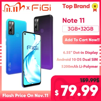 

FIGI Note 11 smartphone 6.55‘’ Android 10 mobile phone Quad Core 3GB RAM 32GB ROM 4G SIM Free Unlock Phone 5200mAh Big Battery