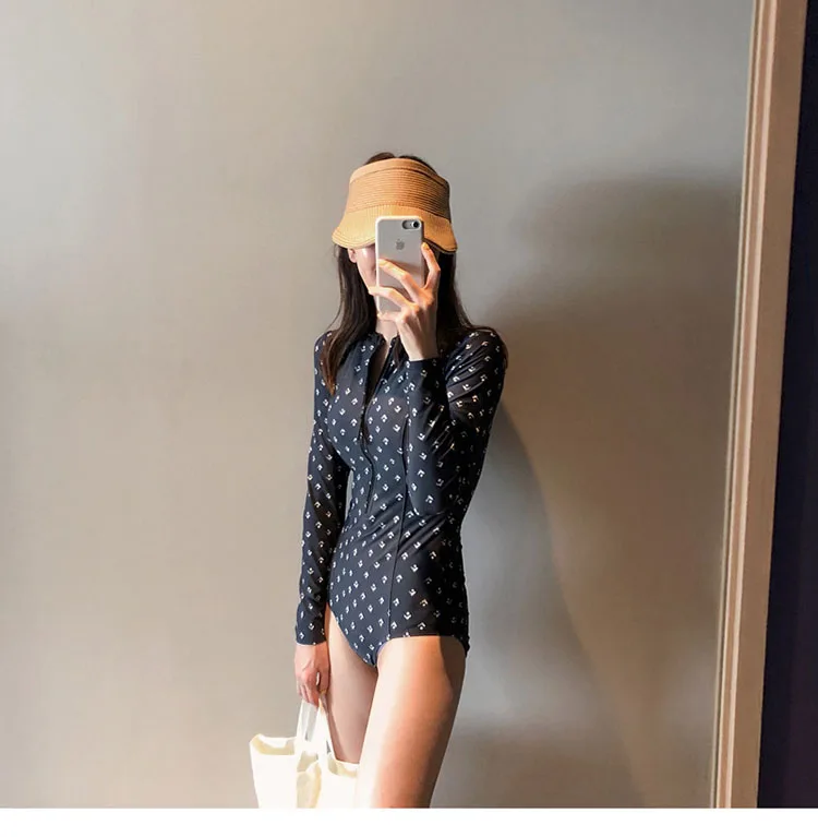 Diving One Piece Swimsuit Print Long Sleeve Women Swimwear Bathing Suit Rash Guard Surfing For Rash Guard Surfing Swimsuit