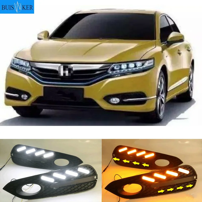

2 шт. для Honda Spirior Europe Accord 2015-2017 передсветодиодный ные ДХО дневные ходовые огсветильник Противотуманные фары с желтым светильник
