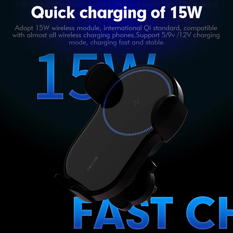 

15W Qi Car Wireless Charger For IPhone XS Xi Xiaomi Note 8 Led Flashing Auto Grip Fast Wireless Charging Car Phone Holder