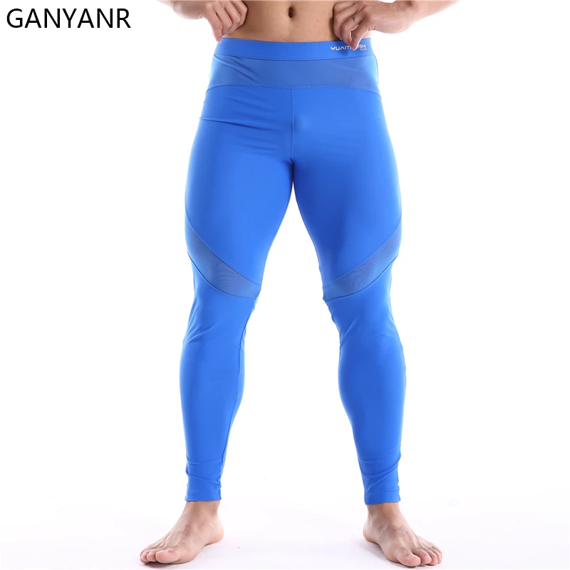 GANYANR Compression Pants Running Tights Men Leggings Fitness Sport Sexy Basketball Yoga Training Jogging Athletic Exercise Gym