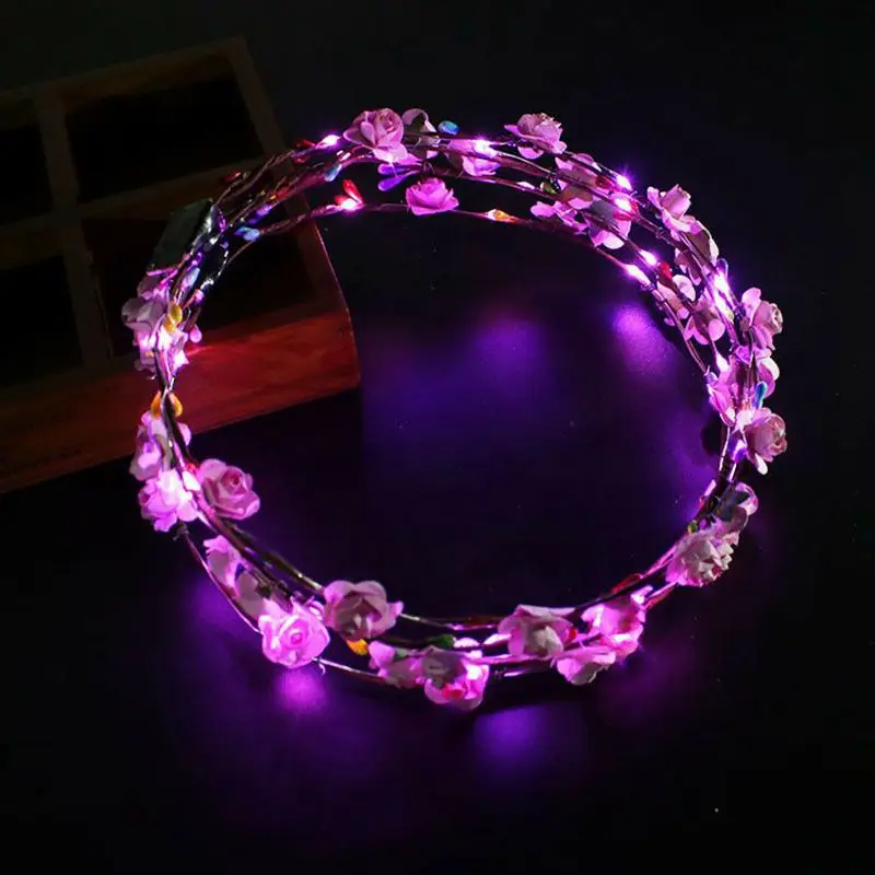 Head With Lights Lit LED Flower Hair Crown Flower Wreath Wedding Party Garden Festive Party Supplies Valentine Decorations