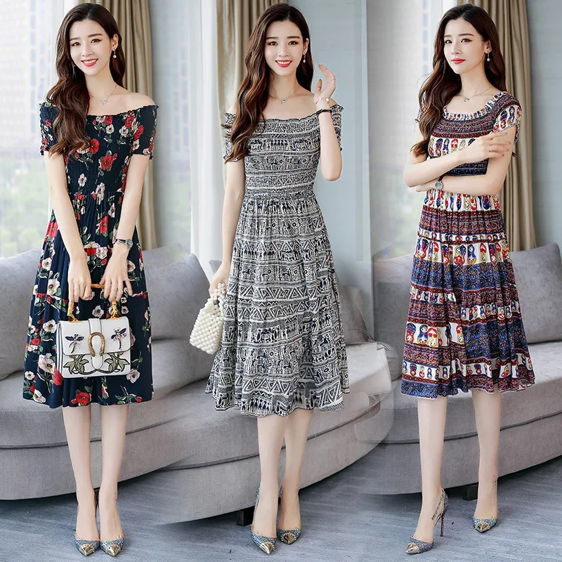 

2018 Summer Dress Mid-length Elegant Slim Fit Comfortable Simple Korean-style Elegant