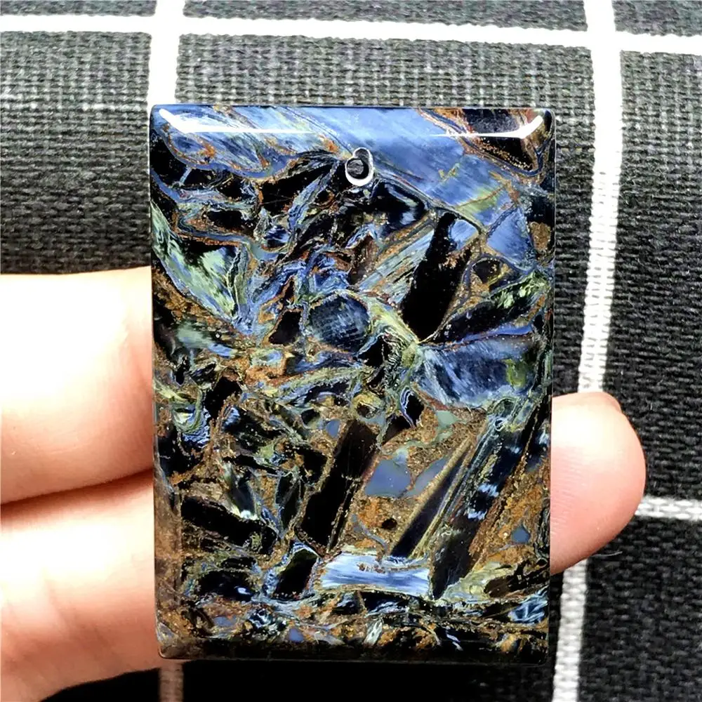 

Natural Blue Pietersite Necklace Pendant For Woman Man Rectangle Crystal 41x29x6mm Beads Namibia Firework Stone Jewelry AAAAA