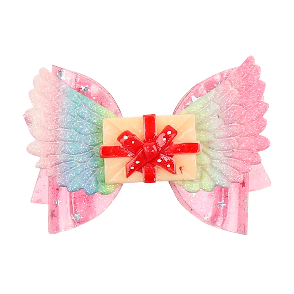 2 шт./лот Рождественская блестящая заколка для волос для девочек милые Мультяшные банты для волос с крыльями заколки-пряжки для волос Детские аксессуары для волос