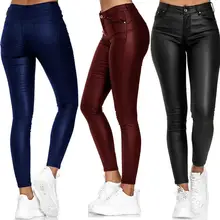 

Leather Casual Pants Small Feet Pants Women Warm Trousers Sexy Tight-Fitting Ladies Stretch High-Waist Pants Fashion Pure Color