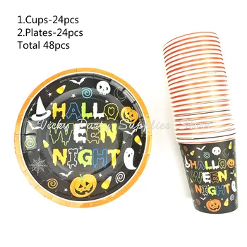 

48pcs/lot Halloween Theme Party Tableware Halloween Party Baby Shower Set Children Party Supplies Disposable Tableware