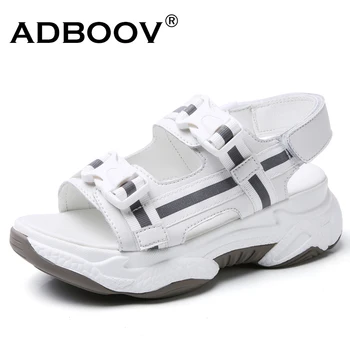 

ADBOOV 2020 Summer Reflective Chunky Sandals Women Buckle Design Platform Flat Sandals Shoes