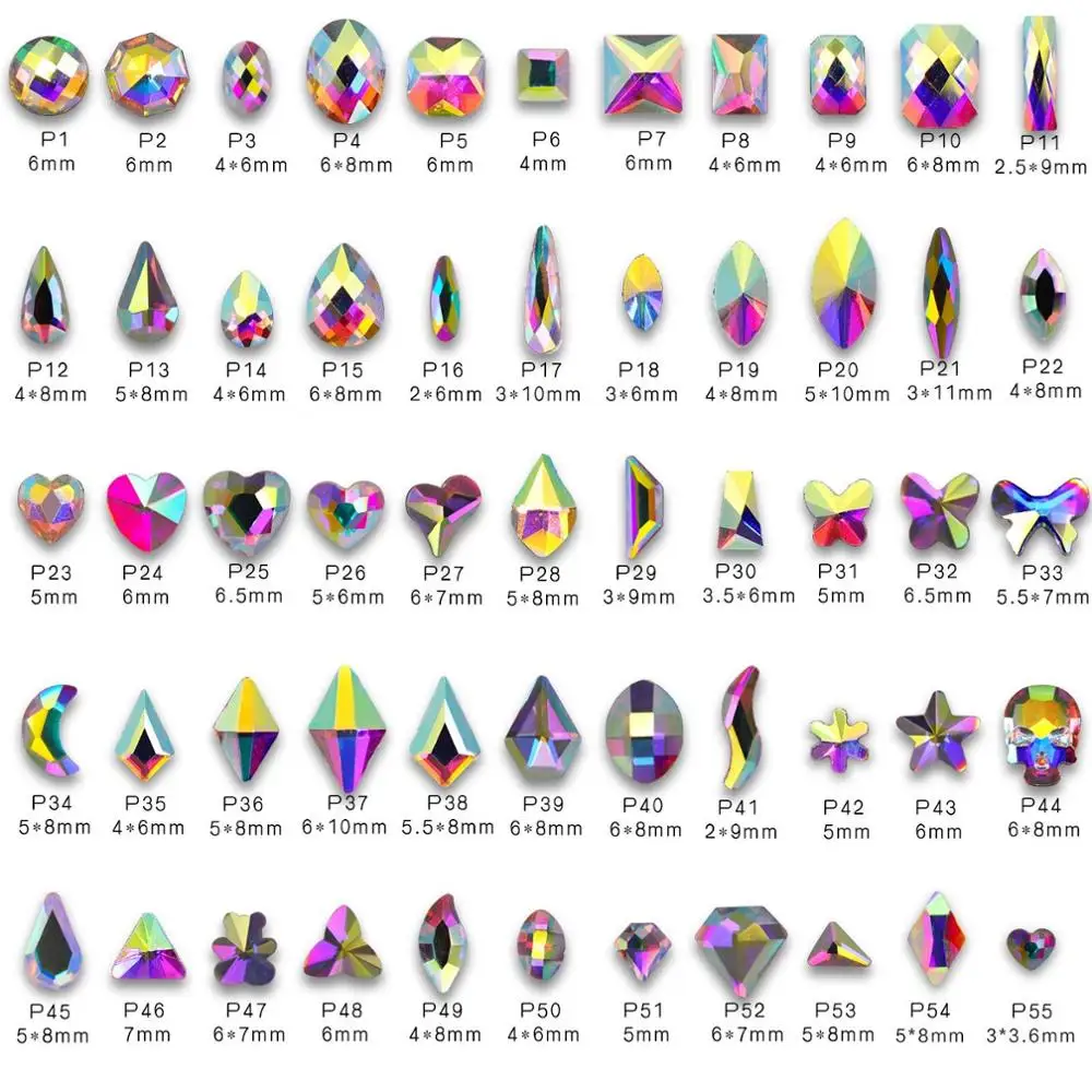 

Mixed 200 pcs/pack Charm Shiny AB Color Glass 3D Nail Art Rhinestone Decorations Flatback Jewelry Manicure Design Accessories